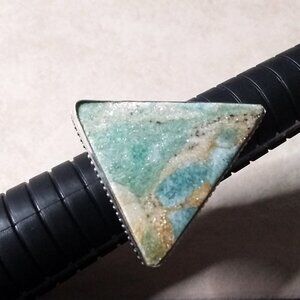 Ruby Fuchsite - Large Triangular Statement Ring - Sz 9.25 - Stamped 925 - Unisex